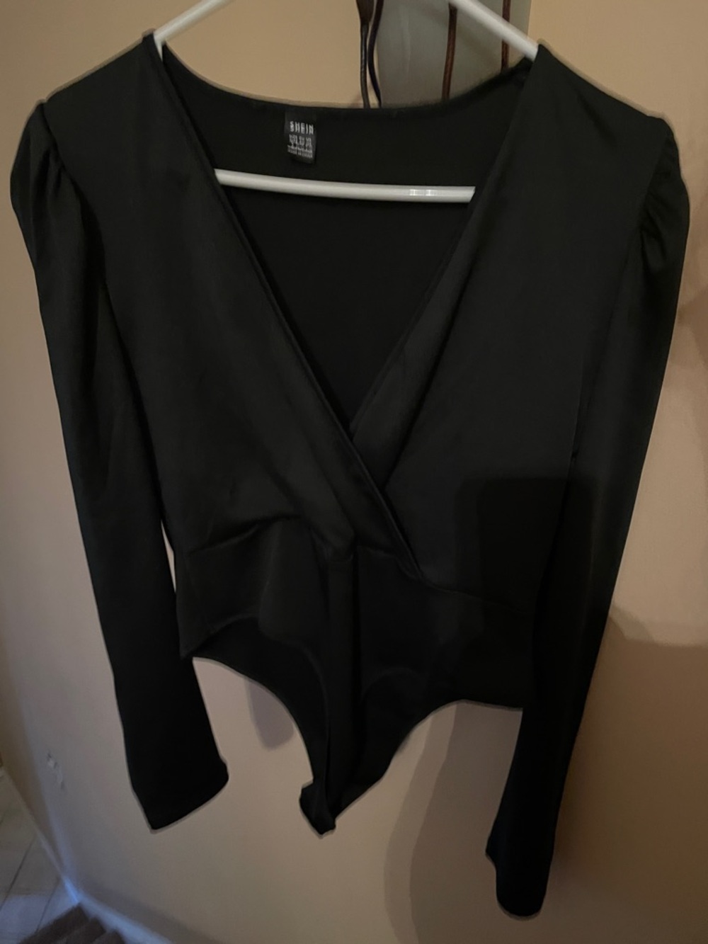 SHEIN Black Surplice Long Sleeve Bodysuit